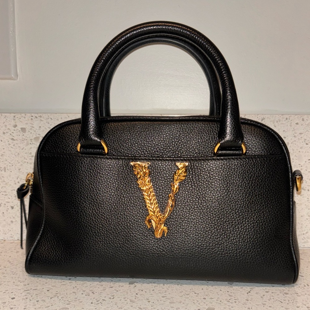 VERSACE | Bowling Bag in Grainy Calf Skin in Black